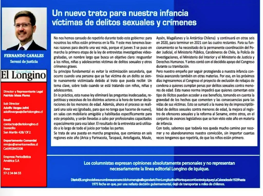 Publicación en Facebook de Seremi de Justicia y Derechos Humanos de Tarapacá