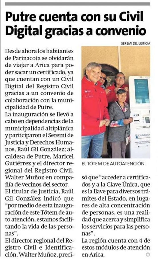 Publicación en Facebook de Seremi de Justicia y Derechos Humanos de Arica y Parinacota