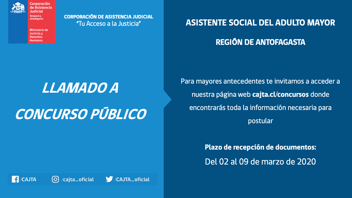 Llamado a Concurso Público Asistente Social del Adulto Mayor, Región de Antofagasta