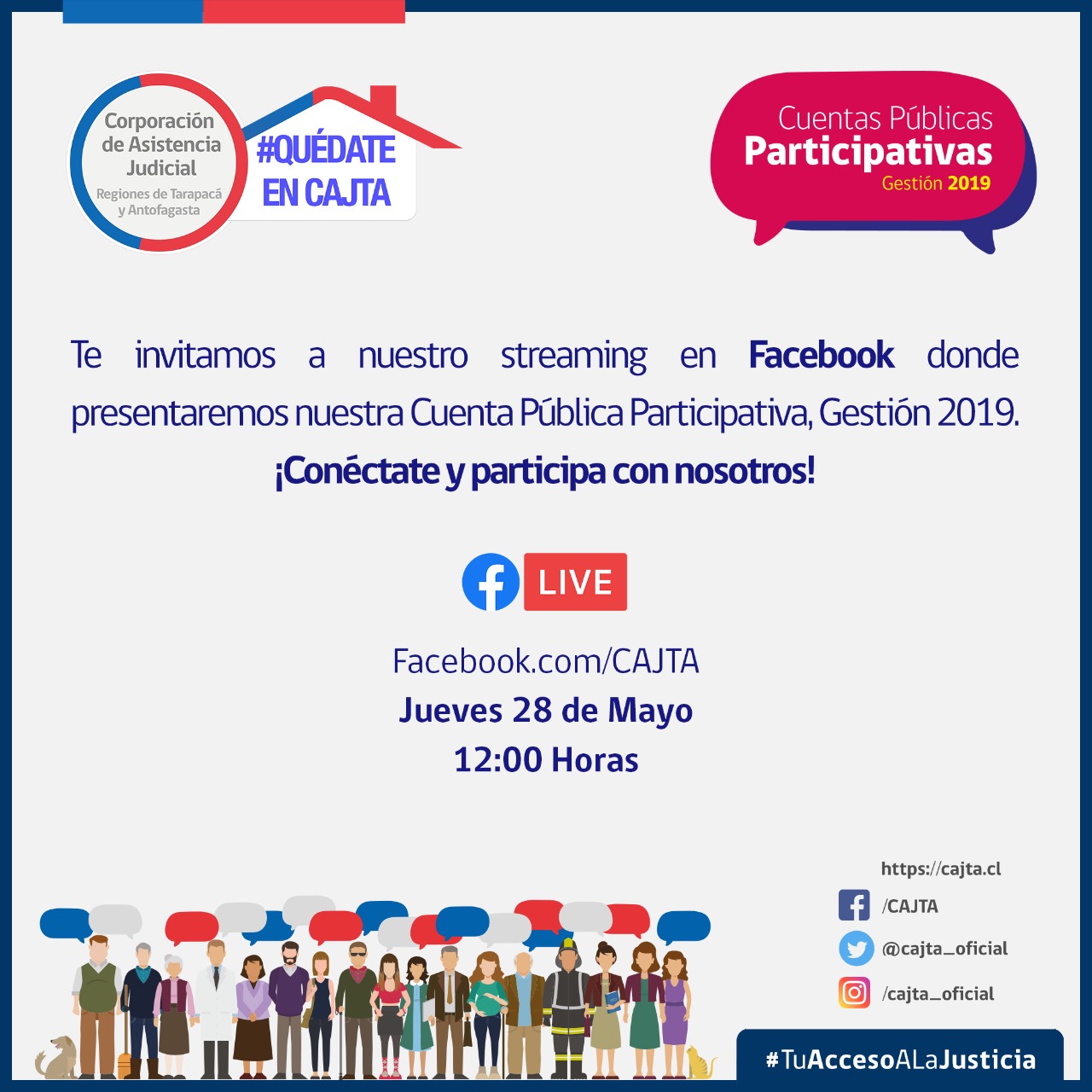 Invitamos a la comunidad a seguir nuestra Cuenta Pública Participativa 2019 vía streaming