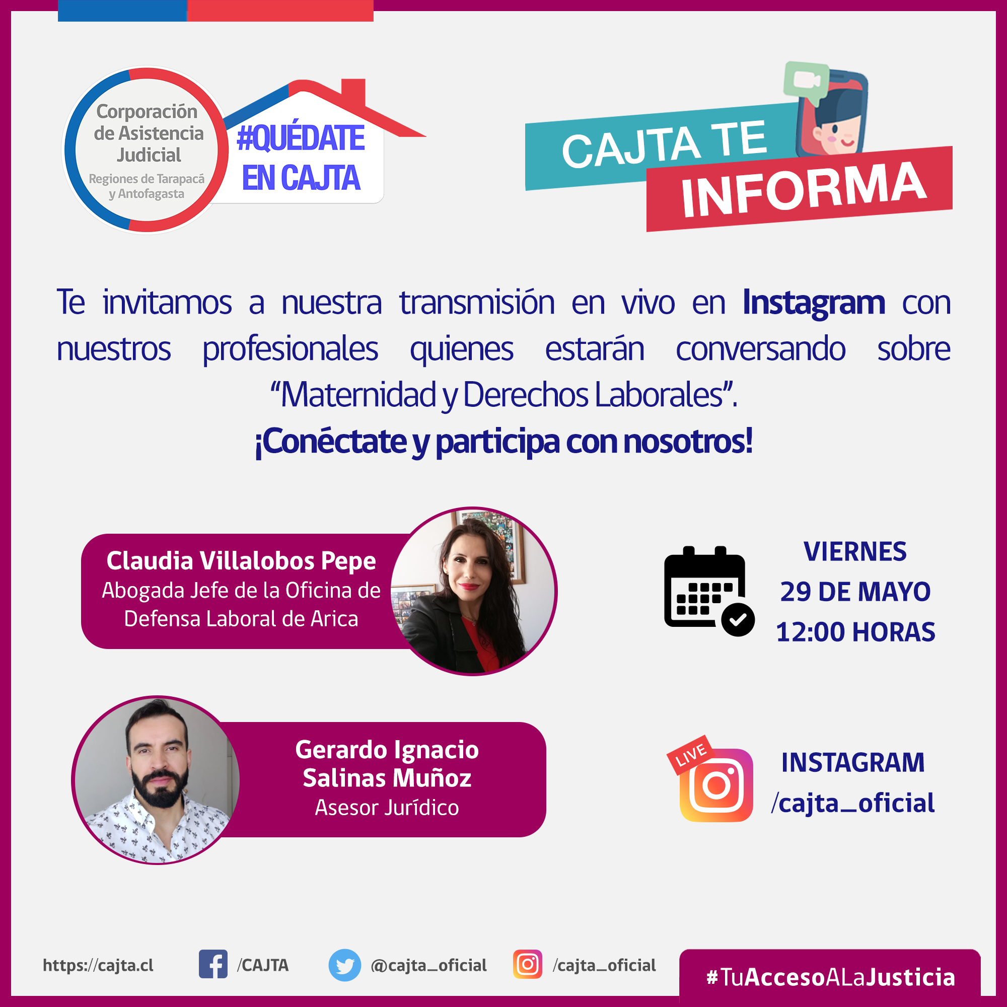 Maternidad y Derechos Laborales este viernes 29 de mayo por Instagran en vivo