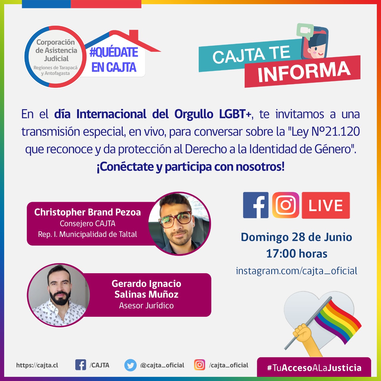 En el Día del Orgullo LGBT+, domingo 28 de junio, invitamos a un Programa Especial vía Instagram Live