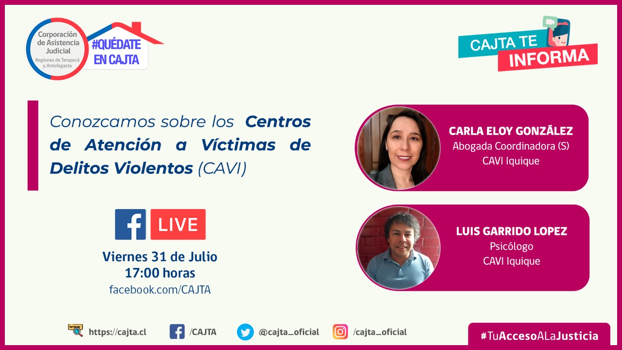 Invitamos al Facebook Live  del CAVI Tarapacá