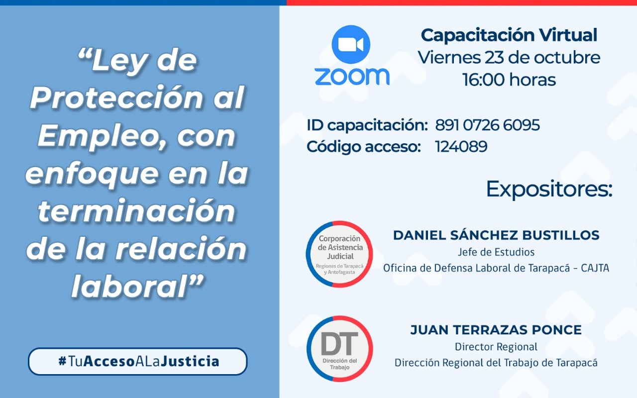 Oficina de Defensa Laboral de Tarapacá y Dirección Regional del Trabajo de Iquique invitan a capacitación