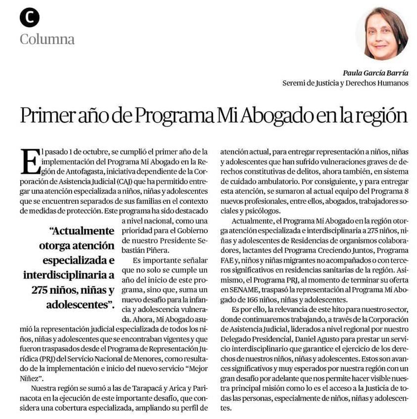 columna la Seremi de Justicia y DDHH de Región de Antofagasta