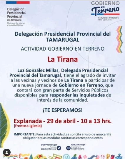 Viernes 29 de abril Plaza Ciudadana en localidad de La Tirana