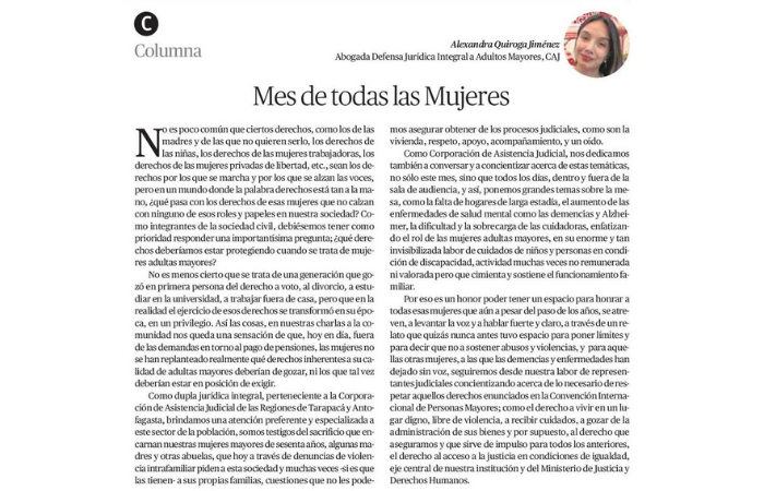 Columna en el diario El Mercurio de Calama de la Abogada Alexandra Quiroga Jiménez