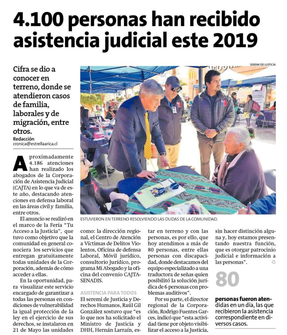 Publicación en diario la Estrella de Arica